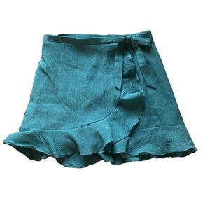NWT Lulus Teal Ruffle Hem Wrap Skirt Women's Size L
